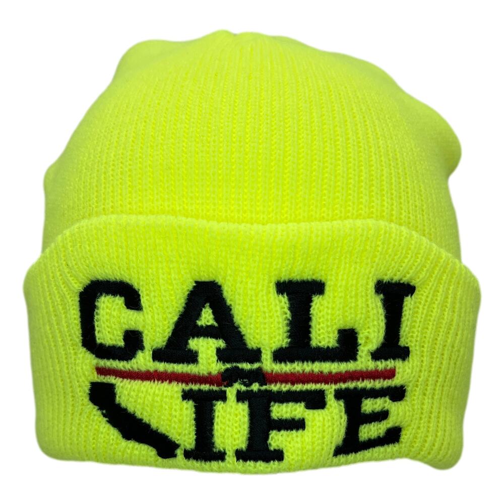 Double Layered Neon CALI LIFE Long Cuffed Acrylic Beanie Snowboard Hat Ski Cap